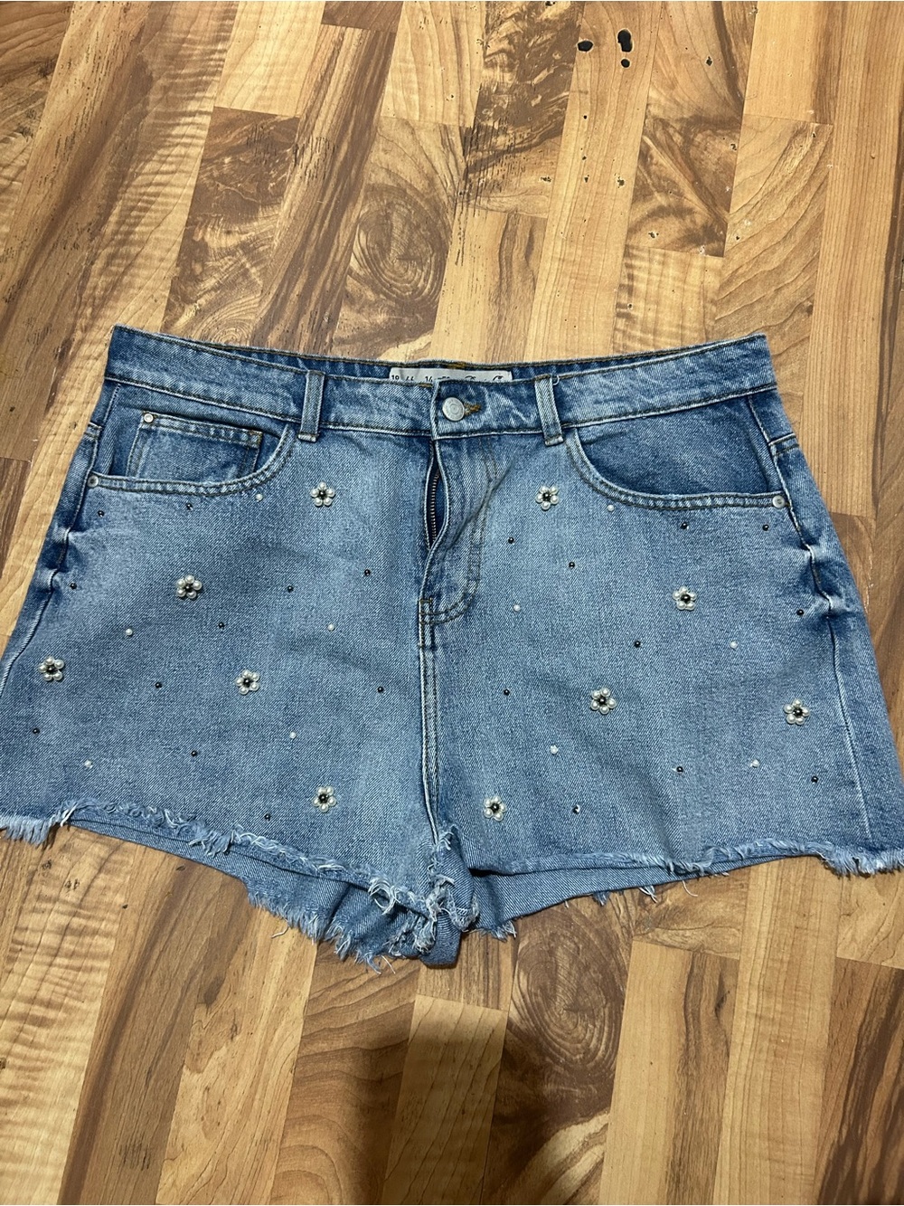 Denim&Co Light Blue Embellished Frayed Hem Jean Shorts